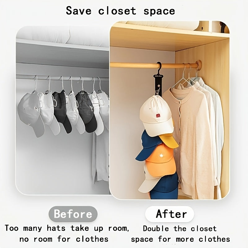 Stainless Steel Hat Rack - 8 Clips, Holds 16 Baseball Caps, Multi-Functional Hat & Clothing Organizer for Wardrobe & Home - Black