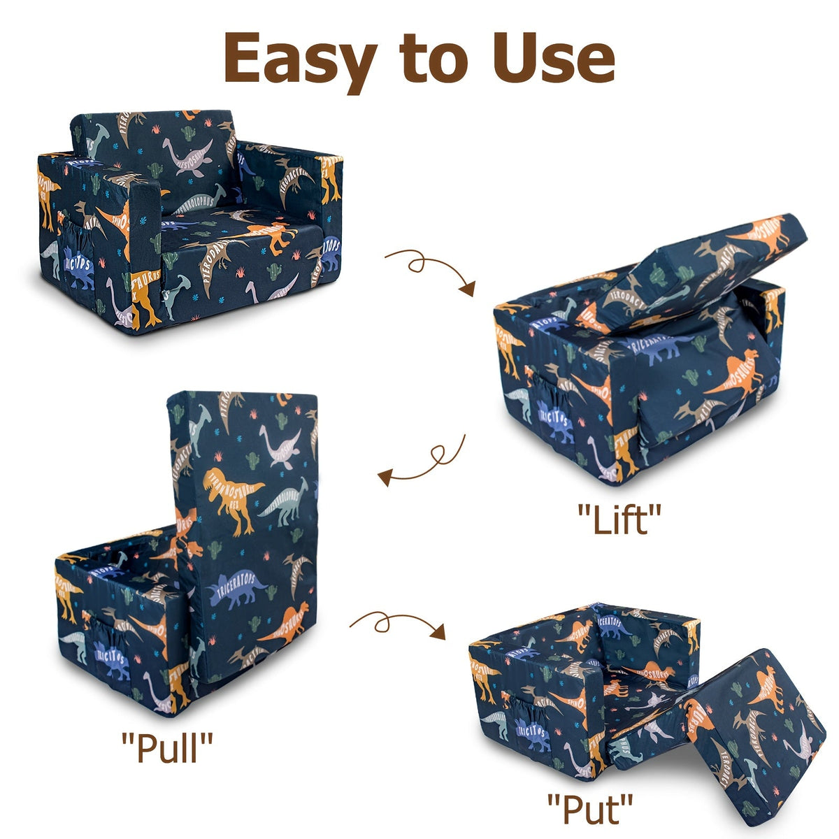 2-in-1 Kids Sofa Fold-Out Convertible Chair – Toddler Couch to Lounger with Washable Cover for Reading Playing Napping Boys Girls