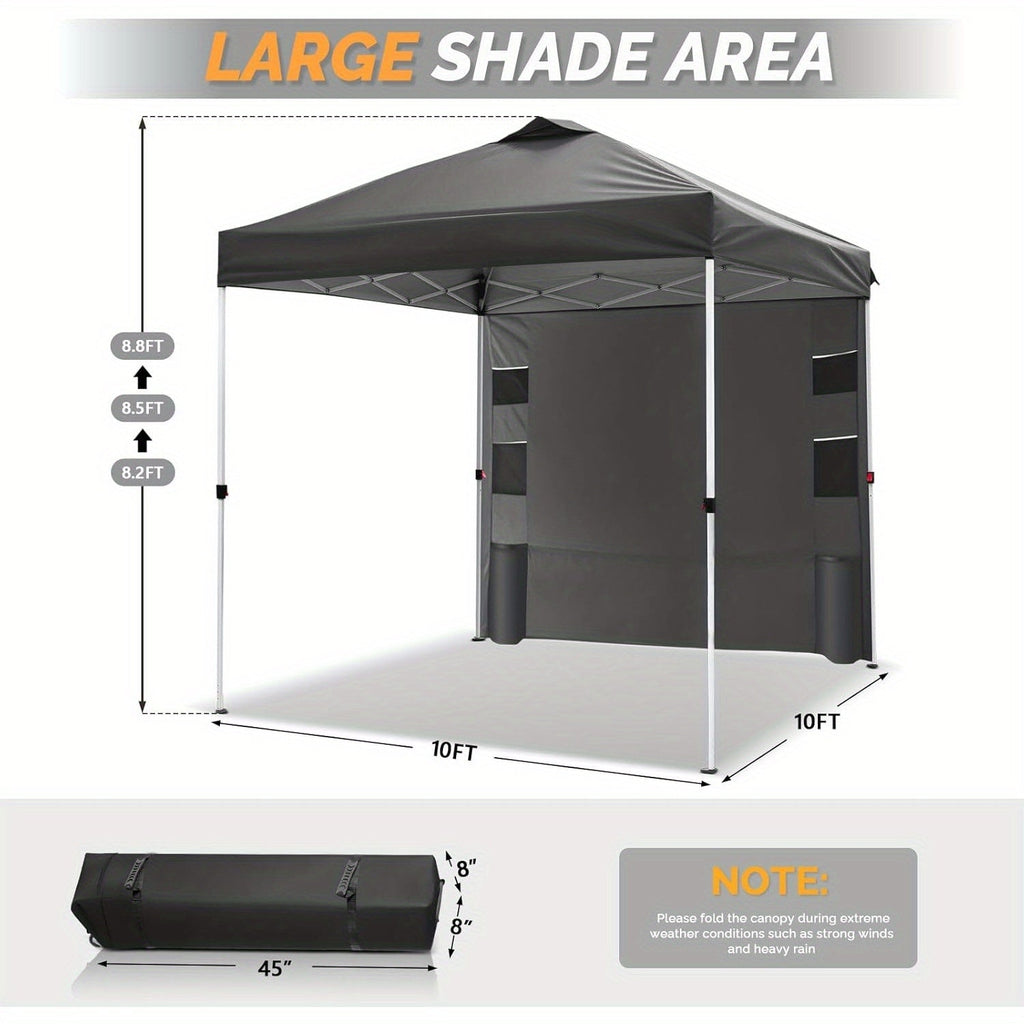 10x10 ft Instant Pop-Up Canopy Tent with Removable Sidewall & Sandbags UV50+ Waterproof Vented Top One-Person Setup for Beach Camping Party & Outdoor Events – Blue, Black or White