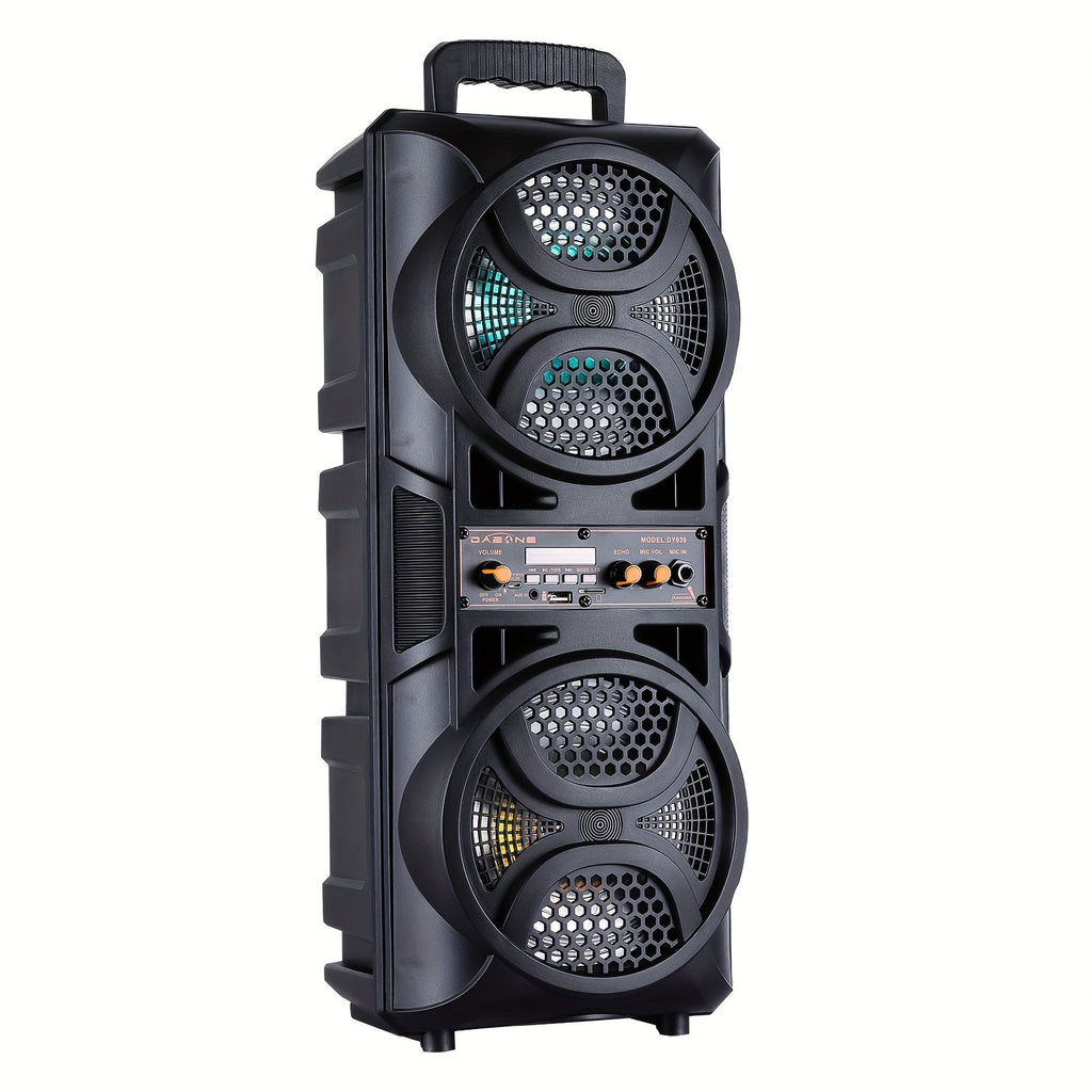 3000W Portable Bluetooth Party Speaker – Dual 6.5'' Subwoofer Stereo Sound, Colorful LED Lights, FM Radio, Microphone Included, TF/USB/AUX Support, Outdoor & Home Party Speaker – Black