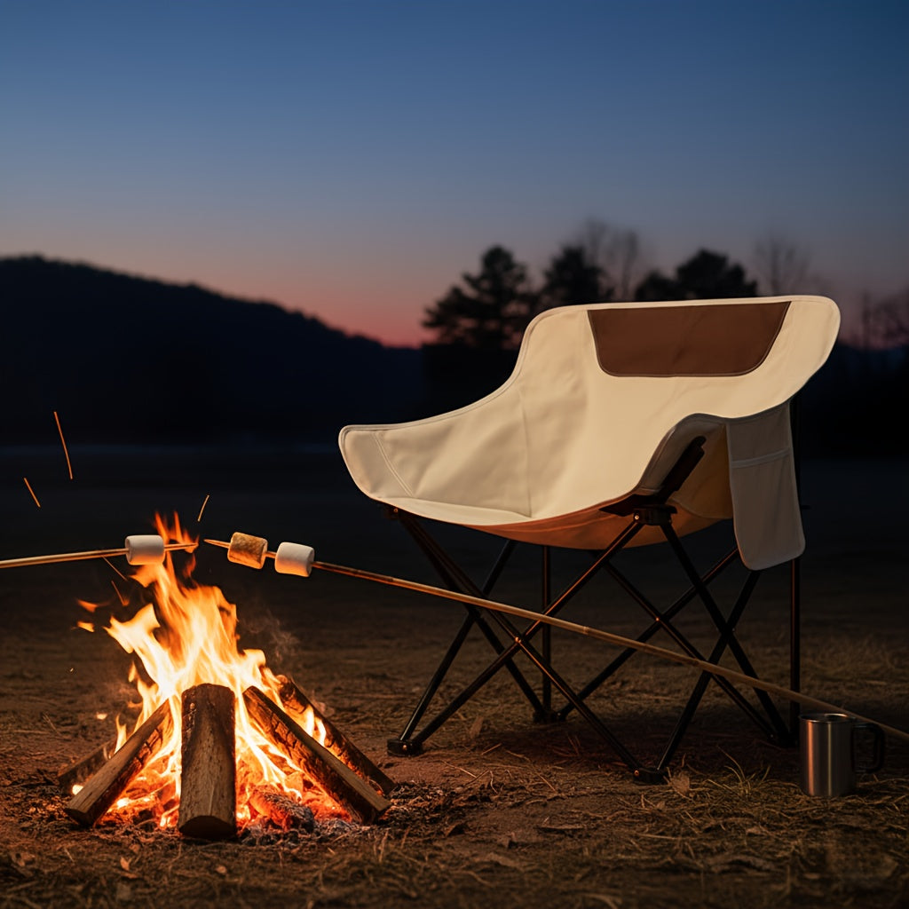 Portable Folding Moon Chair and Table Set, 2/3/5 Pieces, with Storage Bag for Beach, Camping, Fishing, Family BBQ, Picnic, Outdoor Hiking, Courtyard, Black/White