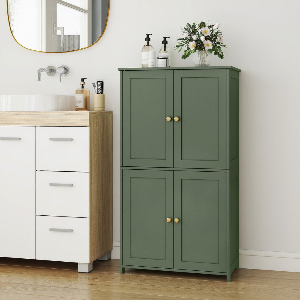 Shaker Style Floor Cabinet with 4 Doors & 2 Adjustable Shelves – Tall Freestanding Storage Organizer for Kitchen, Bathroom & Living Room, Spacious Cupboard Unit in Green White Blue – Nova Mart
