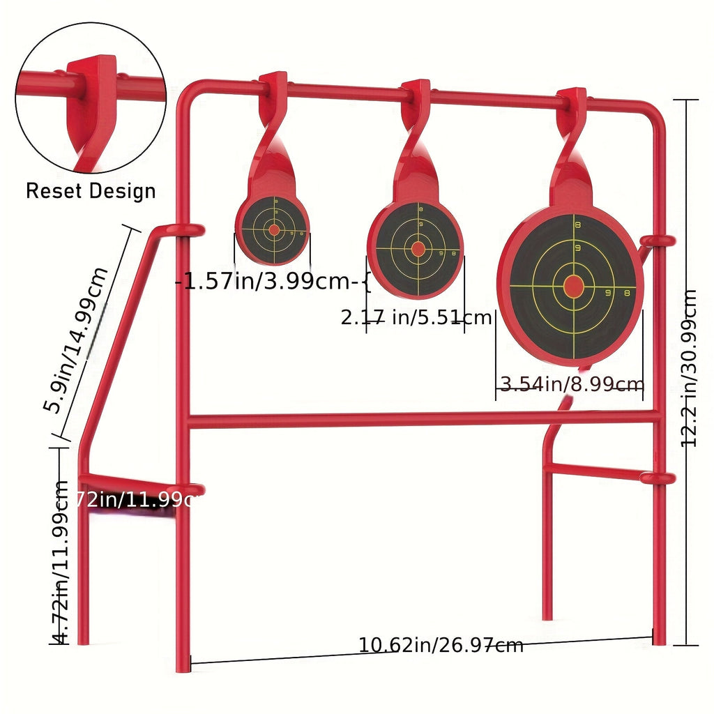 .22LR Spinner Shooting Target Stand - Triple Steel Spinner Targets, Foldable, includes 15-Pack Bullseye Paper Targets, for Outdoor Shooting Practice, Durable Air Strike Target System for Range Training