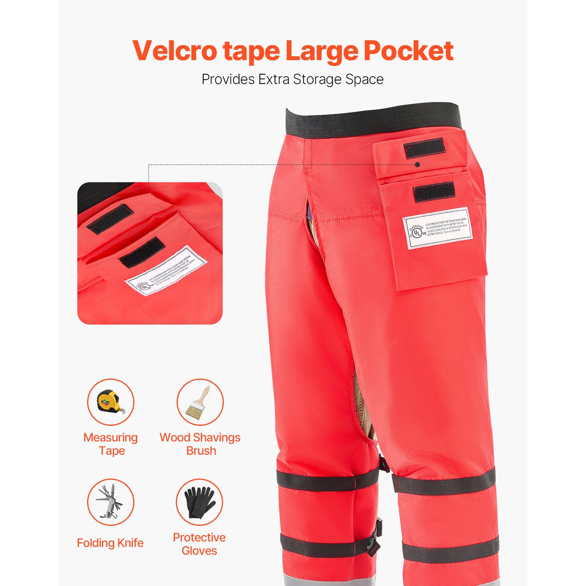 Chainsaw Chaps 39.7" Apron Style, Class D 8-Layer Cut-Resistant Protection, 420D Nylon, ASTM F1897-20 & F3325-20 Certified, Adjustable Waist 22"-48", Lightweight Ergonomic Forestry Safety Chaps