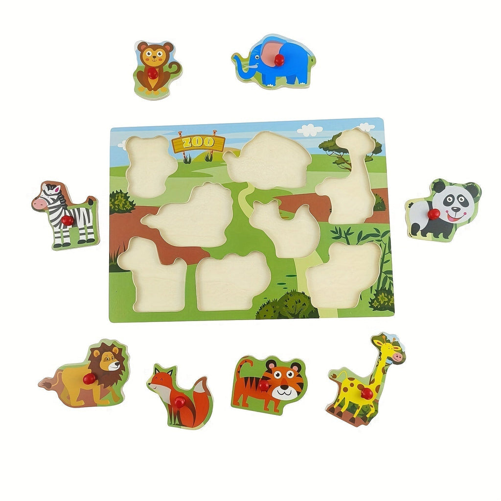 4-Piece Wooden Peg Puzzle Set for Toddlers, 32 Pieces, Knob Puzzles with Farm and Zoo Animal Themes, Montessori Learning Toy for Ages 1, 2, 3, Birthday, Christmas, Easter Gift for Boys and Girls