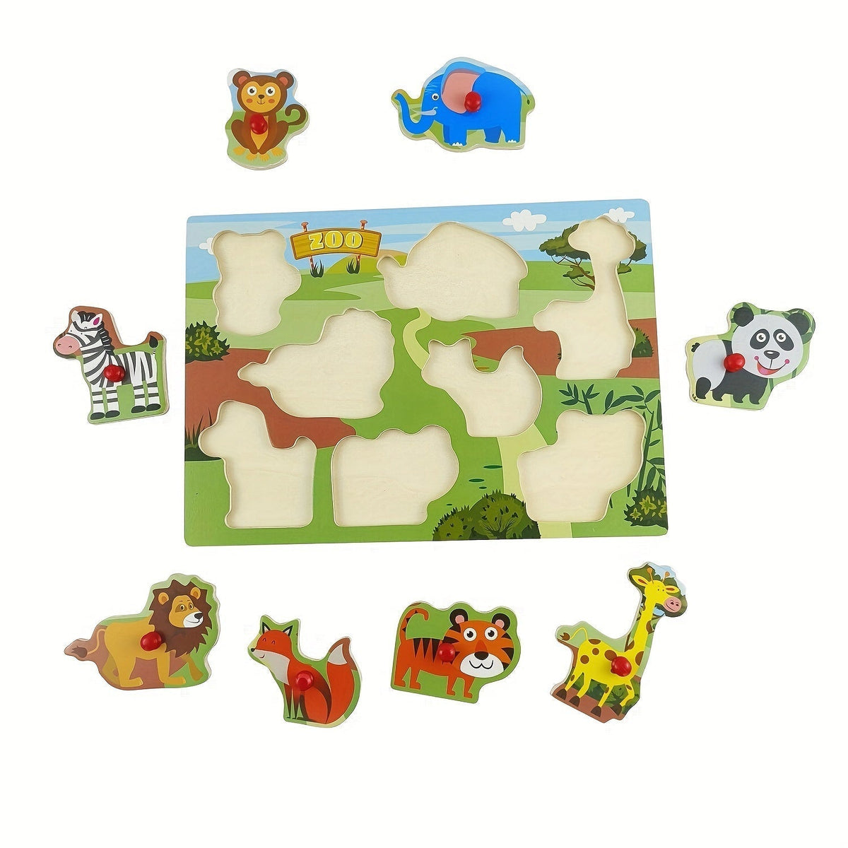4-Piece Wooden Peg Puzzle Set for Toddlers, 32 Pieces, Knob Puzzles with Farm and Zoo Animal Themes, Montessori Learning Toy for Ages 1, 2, 3, Birthday, Christmas, Easter Gift for Boys and Girls