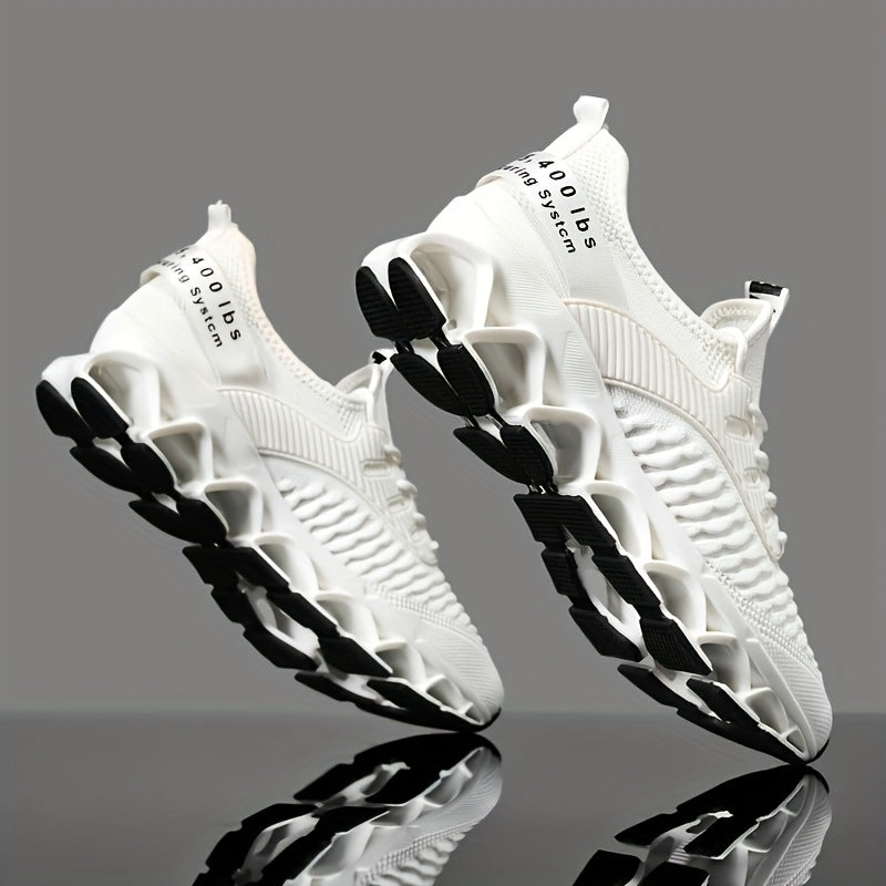 Men's Breathable Running Shoes, Lightweight Fish Scale Fabric Upper, Durable Outsole, Low-Top for Running, Hiking, Walking, Casual Sports, White/Black, US 7-13.5