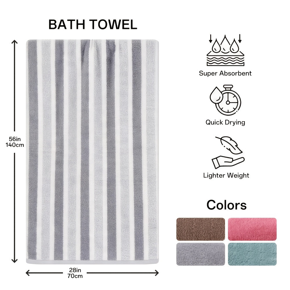 Striped Bath Towel Set, Absorbent, Quick-Dry, Super Soft, Skin-Friendly, 27.6x55.1 Inch, for Home Bathroom, Beach – Available in 1 or 4 Pack, Multiple Colors