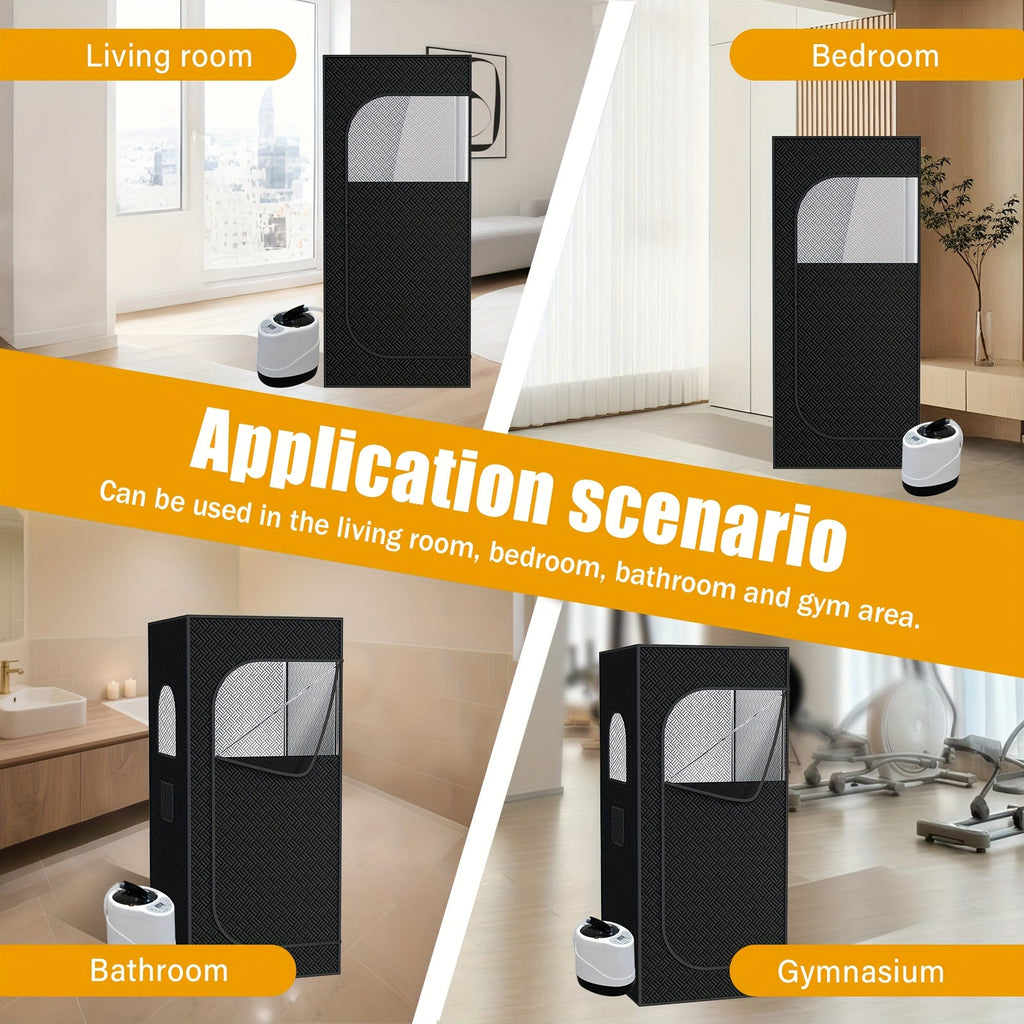 Portable Steam Sauna Box for Home 1500W 2.6L Steam Generator with Remote Control & Folding Chair Oversized Personal Sauna Tent for Relaxation Gym & Spa – Black