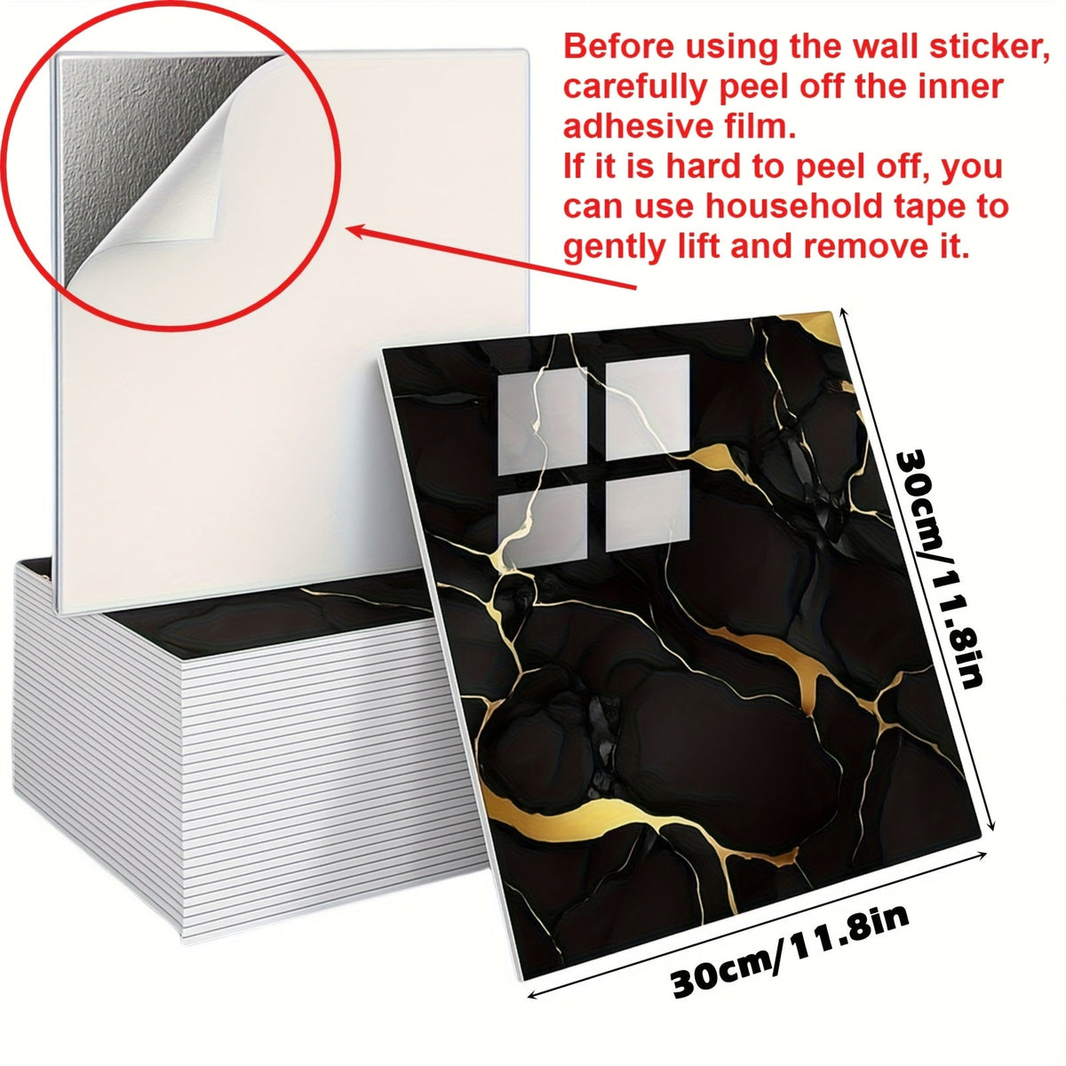 50-Piece Self-Adhesive Vinyl Wall Tiles - Marble Peel & Stick Waterproof PVC Panels, Removable - TV Backdrop, Bathroom, Kitchen & Living Room - Black Gold, White Gold & Gray Gold