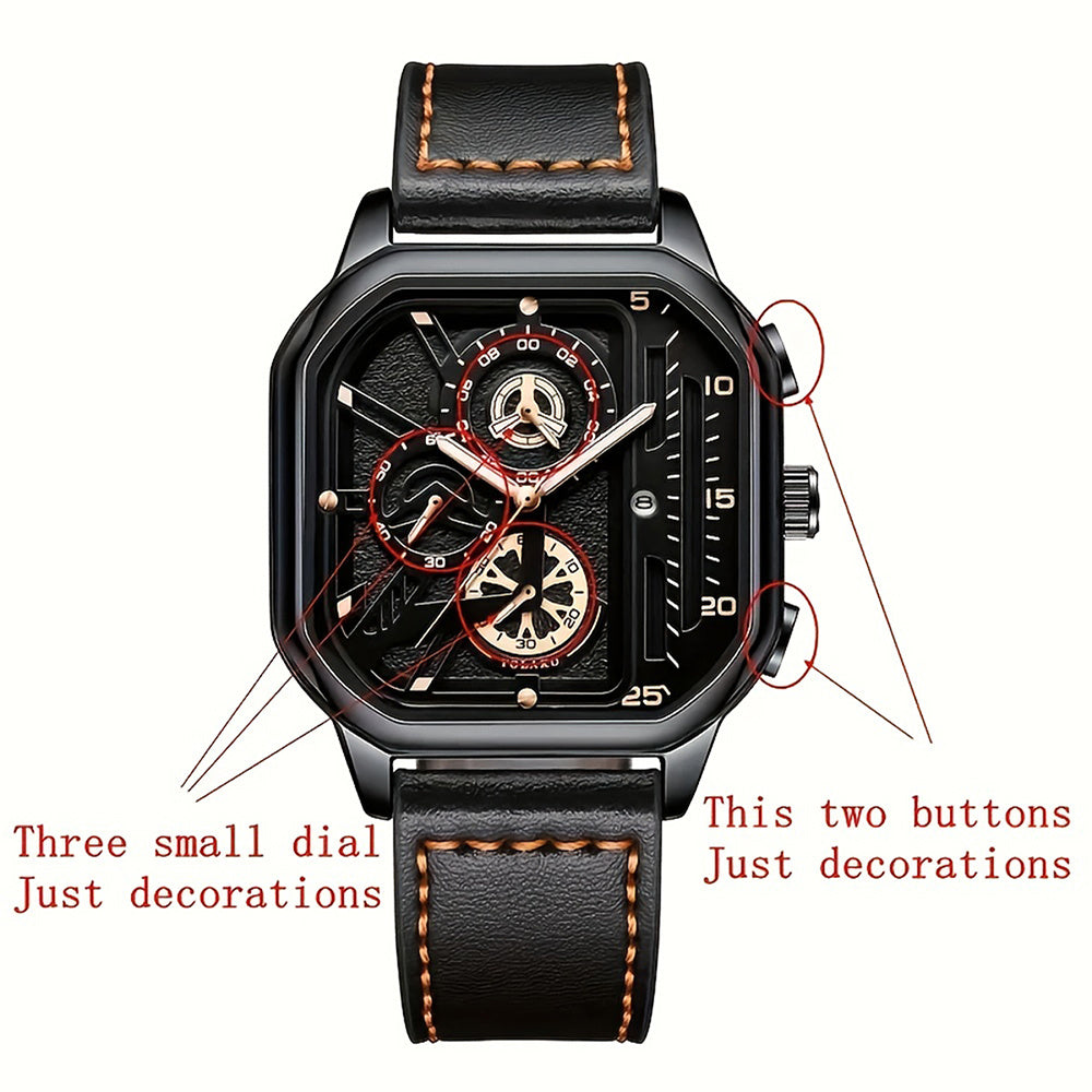2pcs Men's Watch Set: Sports Triangle Dial Silicone Strap and Retro Square Dial Quartz Watch with Date Display, Casual Dress Watches for Valentine's Day or Father's Day Gift