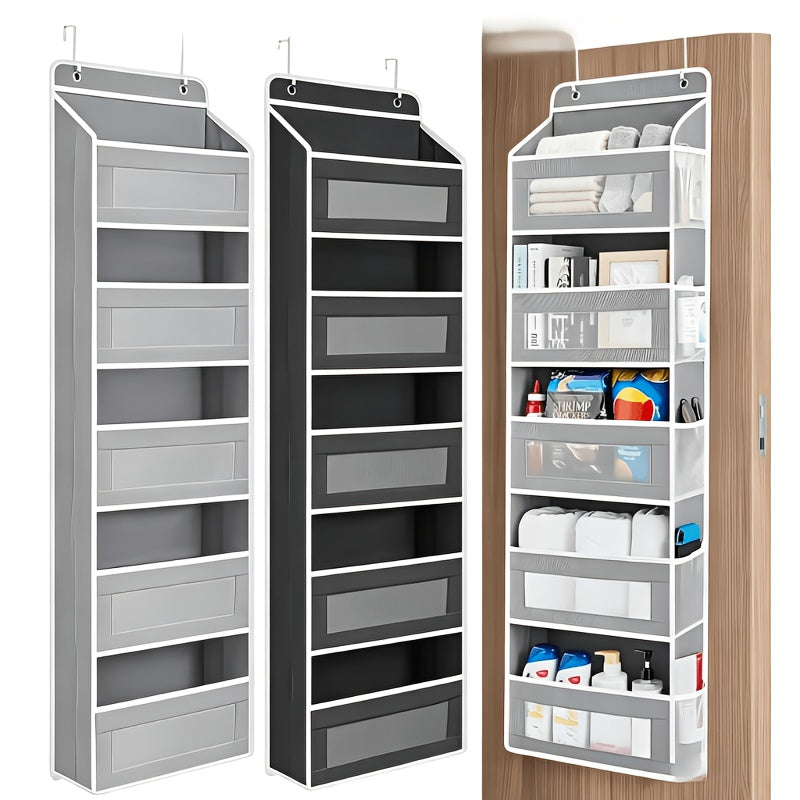 5-Layer Behind-Door Storage Rack - 44LB Load-Bearing, No-Drill Anti-Tilt Hanging Organizer - Multifunctional Plastic Storage for Bedroom, Bathroom, Kitchen & Wardrobe - Grey