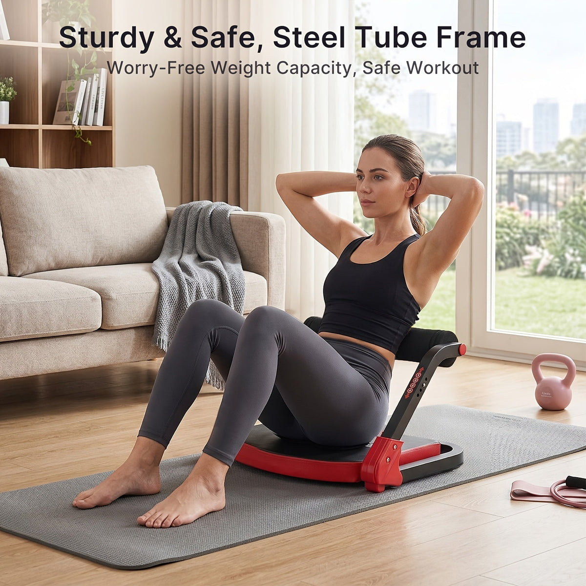 6-in-1 Ab Trainer with Resistance Bands, Foldable Ab Cruncher, Adjustable Height & Resistance, Full Body Core Strength Training for Abs, Legs, Arms & Back, Portable Home Gym Equipment
