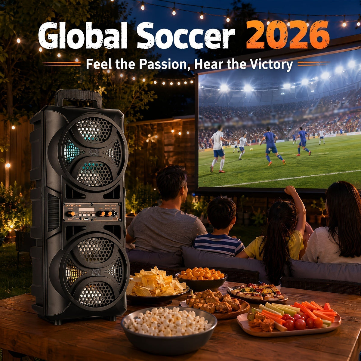 3000W Portable Bluetooth Party Speaker – Dual 6.5'' Subwoofer Stereo Sound, Colorful LED Lights, FM Radio, Microphone Included, TF/USB/AUX Support, Outdoor & Home Party Speaker – Black