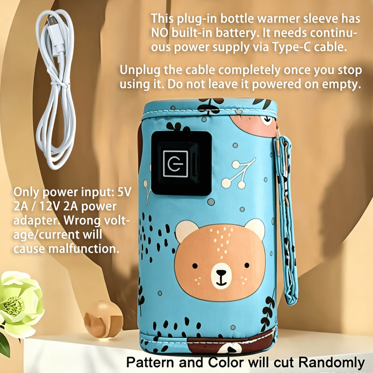USB Portable Bottle Warmer Insulator Sleeve, Universal Stroller Baby Bottle Bag for Travel, Nursing & Feeding Bottle Insulated Holder, Keeps Bottle Warm Continuously, Blue Yellow Pink & Green