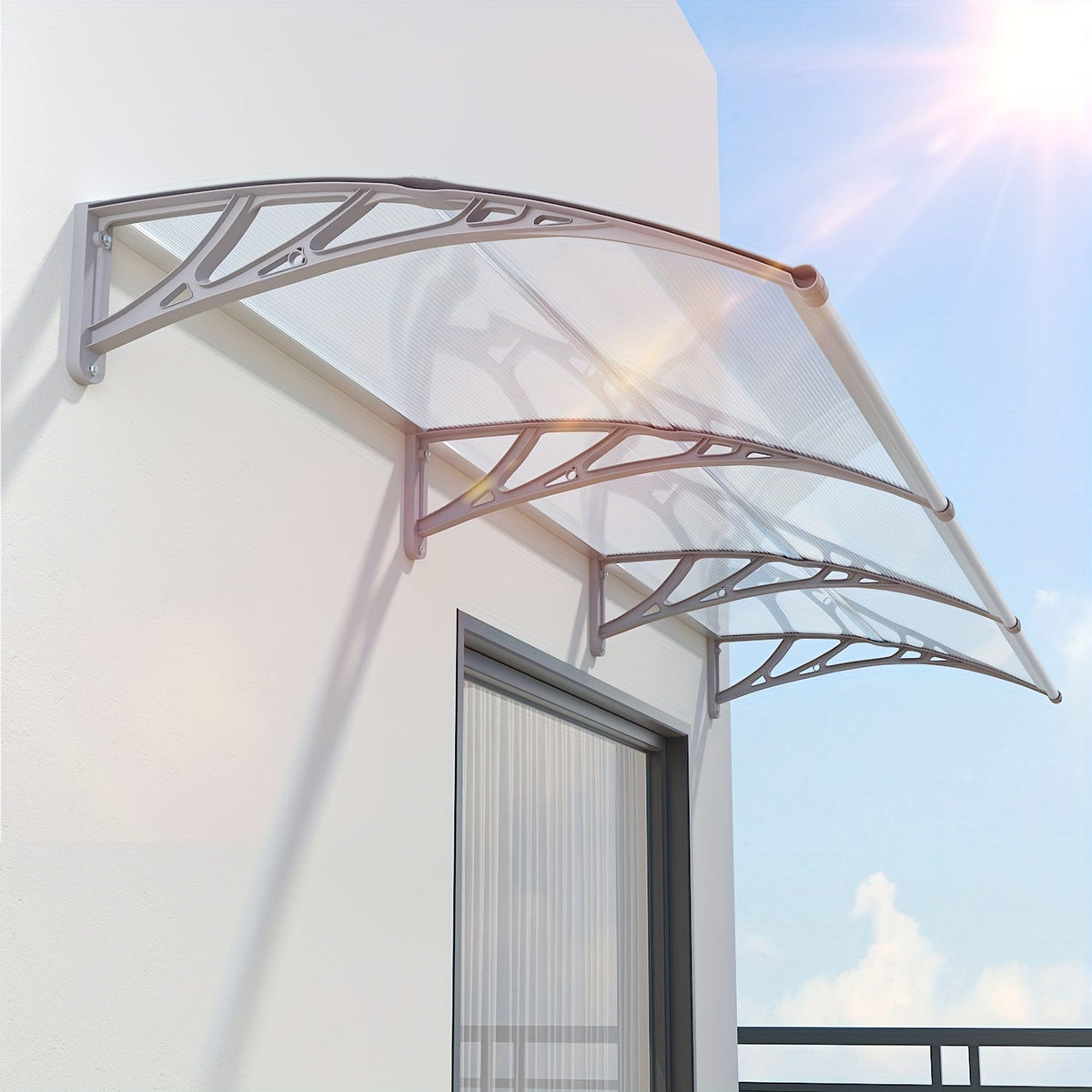 Polycarbonate Window Door Awning Canopy – UPF 50+ UV Rain Snow Sun Shade Cover for Patio Balcony Doorway in 21 Sizes & 4 Panel Colors