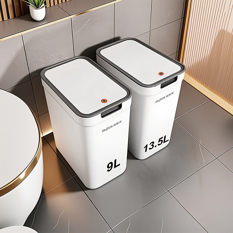Joybos Push-Type Trash Can with Lid - Large Capacity - Bathroom, Kitchen, Office & Bedroom - 9L (2.4 Gal) & 13.5L (3.6 Gal) - White