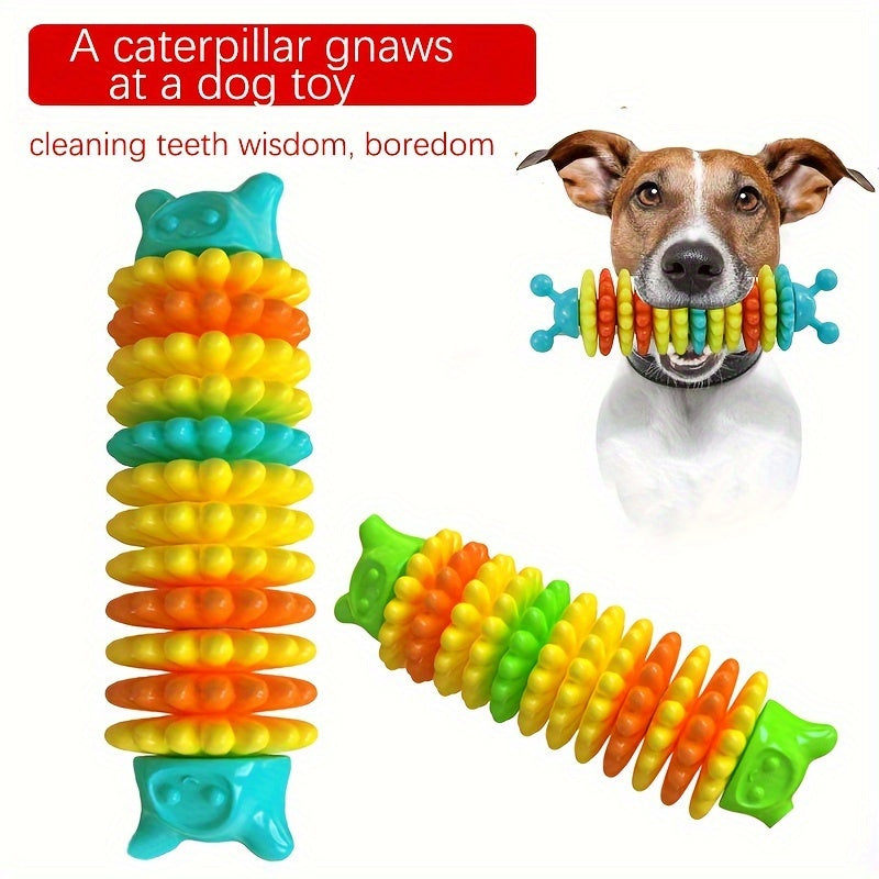 Caterpillar Natural Rubber Dog Chew Toy for Aggressive Chewers – Durable Teeth Cleaning Chew Toy with Anti-Bite Reinforced Ends, Interactive Dental Dog Toy for Medium and Large Breeds, Lake Blue/Green/Pink