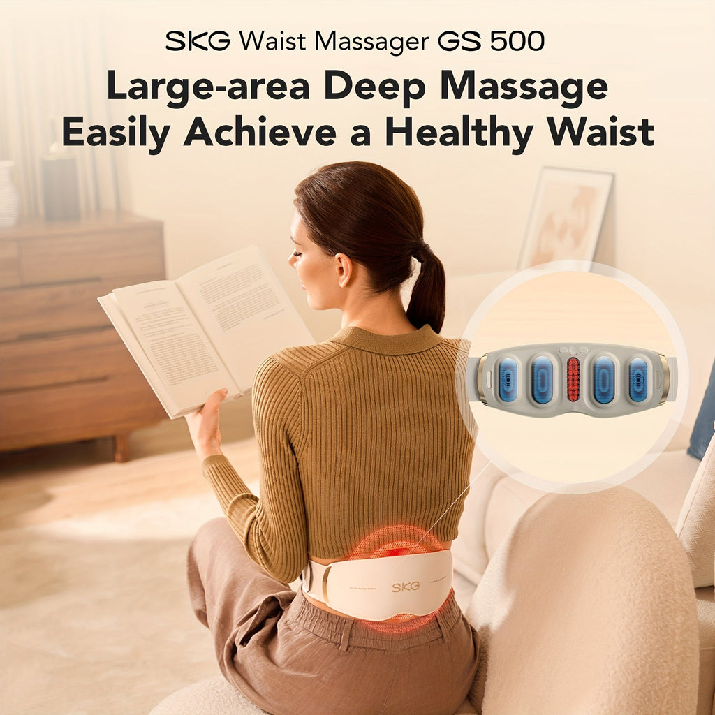 SKG Waist Massager with Heat 4D Cordless Shiatsu Deep Kneading Massage Belt Portable Lower Back & Abdomen Relief Indoor Outdoor Car & Office – Gift for Mom Men & Women White