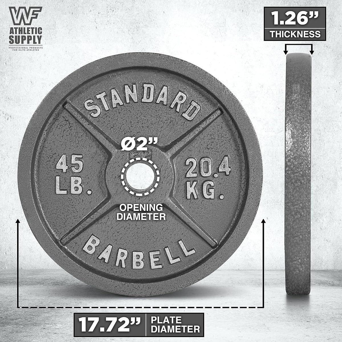 Cast Iron Weight Plates 2-Inch Solid Baked Enamel Finish for Strength Training, Weightlifting, Bodybuilding, Powerlifting, Home Gym Barbell - 2.5, 5, 10, 25, 35, 45, 100 LB