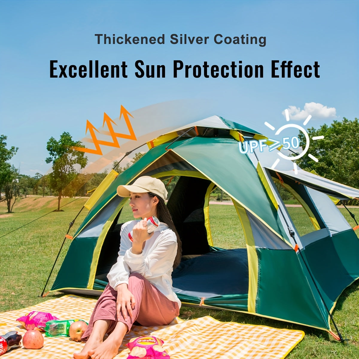 Automatic Instant Pop-Up Camping Tent 1-3 or 3-4 Person – Full Season Windproof Lightweight Tent with Double Doors & Mesh Windows for Camping, Hiking, Hunting, Travel & Outdoor Shelter