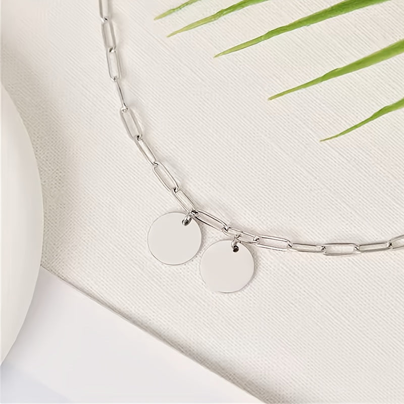 Personalized Pet Portrait Necklace - Paperclip Chain Double Circle Pendant Engraved with Pet Portrait & Name, Custom Memorial Gift for Pet Lovers & Her, All-Season Wearable (Silver or Gold)
