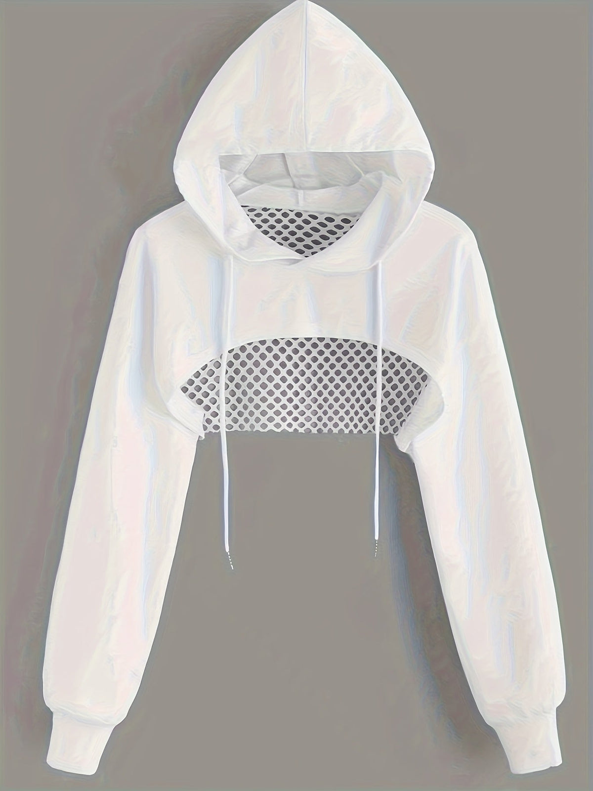 Y2K Women's Long Sleeve Crop Hooded Sweatshirt, Casual Streetwear Pullover with Drawstring Hood, Black, XS S M L XL XXL