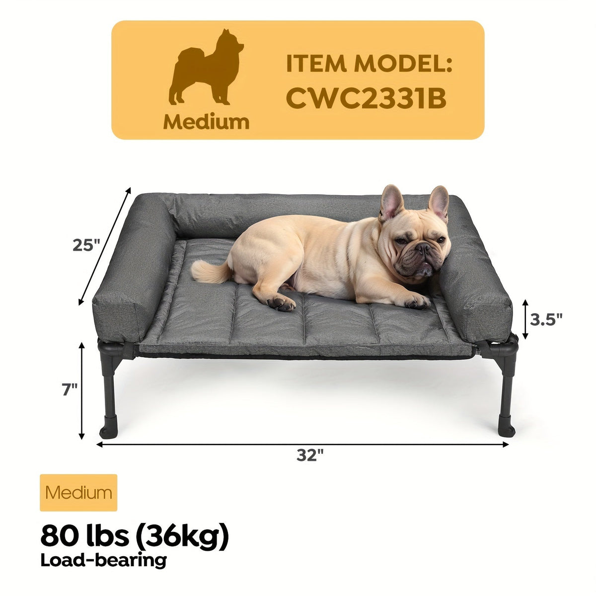 Cooling Elevated Dog Bed with Removable Pillow-Top Mat – Raised Bolster Dog Cot with Breathable Mesh and Non-Slip Feet, Dog Sofa Bed for Indoor & Outdoor Use
