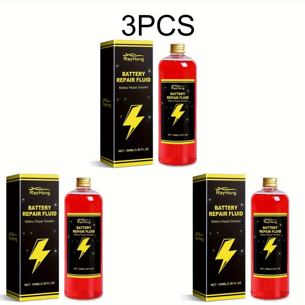 Battery Repair Fluid 3-Pack Restore Lead-Acid & Lithium EV Car Battery Performance Maintenance Solution, Low Odor, Fragrance-Free, Fits All Models, 3.38oz Each