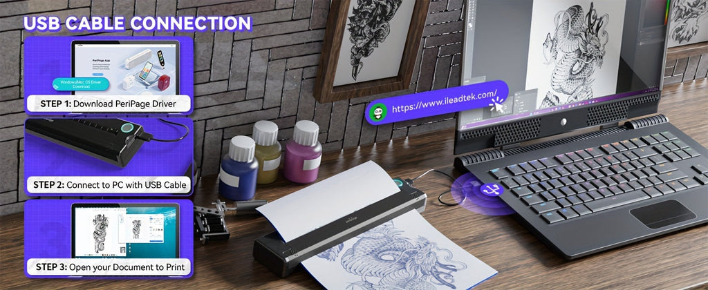 Peripage P90 Tattoo Stencil Printer – Portable Thermal Printer for Tattoo Transfer Paper, Compatible with iOS, Android & PC, Mini Wireless Printer Includes 5pcs A4 Transfer Paper, Gift for Tattoo Artists