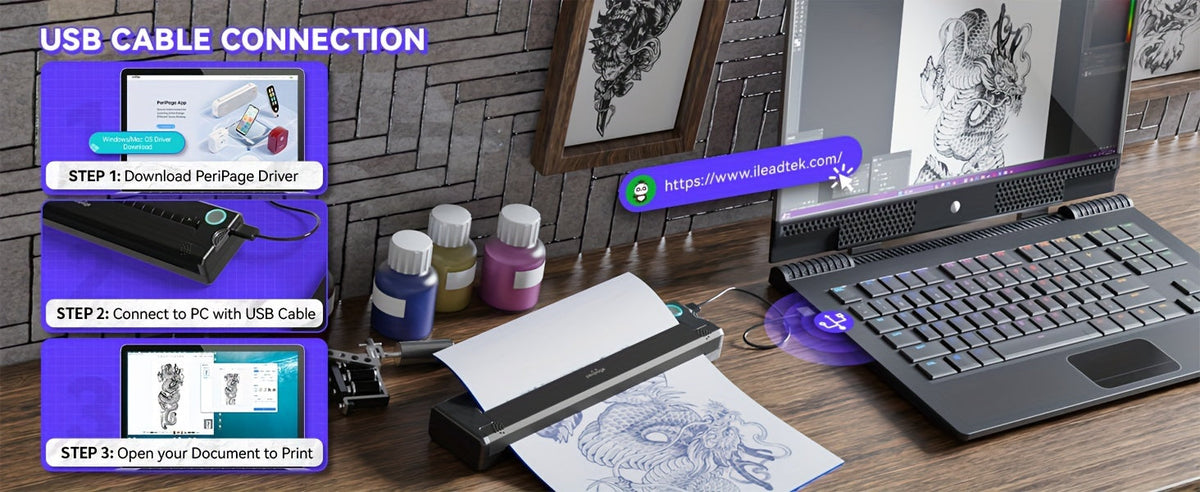Peripage P90 Tattoo Stencil Printer – Portable Thermal Printer for Tattoo Transfer Paper, Compatible with iOS, Android & PC, Mini Wireless Printer Includes 5pcs A4 Transfer Paper, Gift for Tattoo Artists