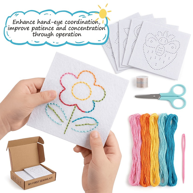Kids Beginner Sewing Kit, 27-Piece Felt Craft Set with Plastic Needles, Thread, Sewing Board, Multi-Style Combinations, Entry-Level DIY Craft Activity, Fine Motor Skills Gift for Girls & Boys Ages 3+
