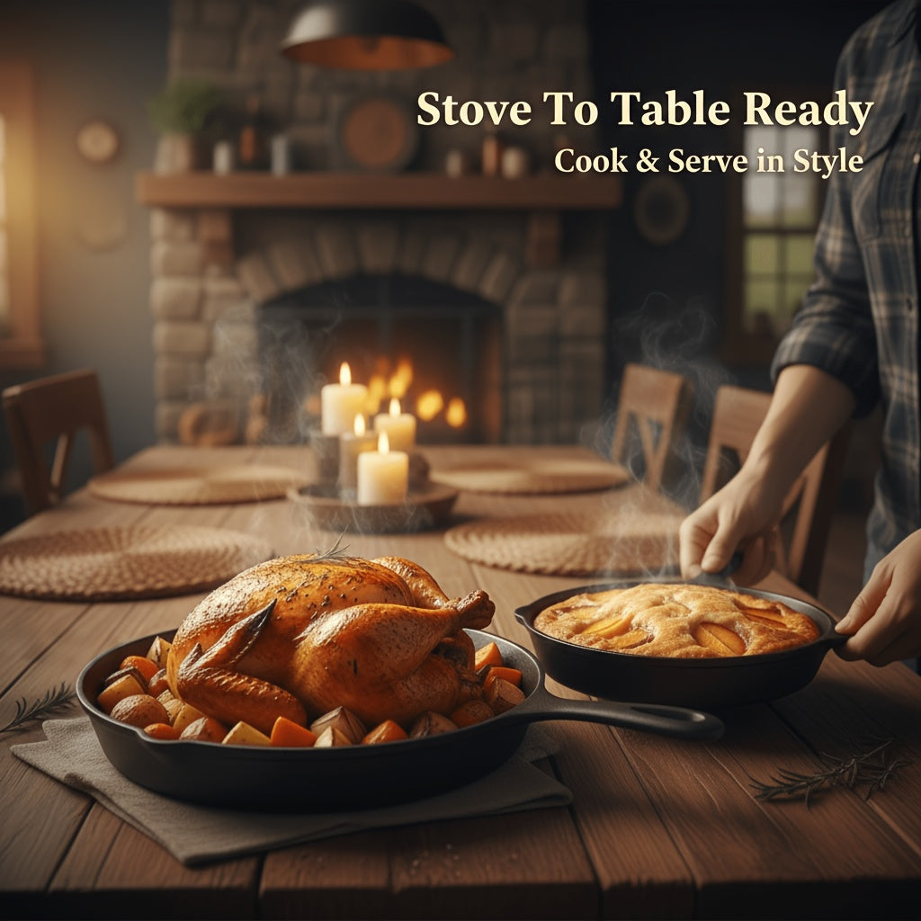 Cast Iron Cookware 6-Piece Non-Stick Set: Skillet, Dutch Oven, and Grill Pan Kit for Induction, Gas, Campfire, BBQ, Outdoor Cooking, and Kitchen