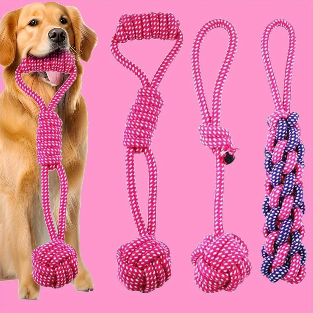 Dog Rope Toys for Aggressive Chewers - 3-Pack Purple Knot Tug Toys for Large, Medium, and Small Dogs, Interactive Chew & Teeth Cleaning Rope Set, Durable Cotton Braided Dog Toys for Training & Play