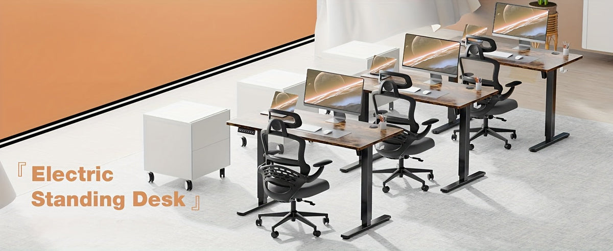63-Inch Electric Standing Desk – Height-Adjustable Sit-Stand PC Workstation with Wood Desktop, Computer Table for Home Office, Bedroom, and Gaming Room, Suitable for Small Spaces