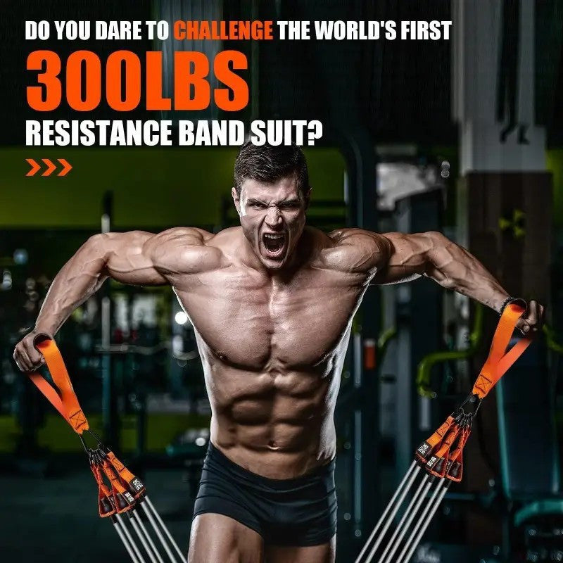 300lb Heavy-Duty Resistance Band Set Home Gym Strength Training Kit with Handles, Door Anchor, and Ankle Straps for Full-Body Workout, Muscle Building, Toning, and Rehabilitation