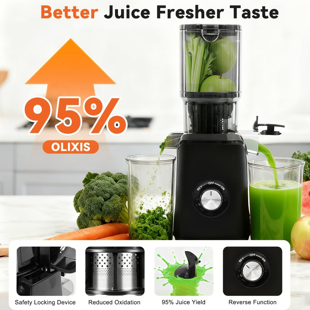 Cold Press Masticating Juicer 200W – Slow Juice Extractor with Reverse Function & Easy-Clean Blade-Free Design for Fruits Vegetables Nut Milk