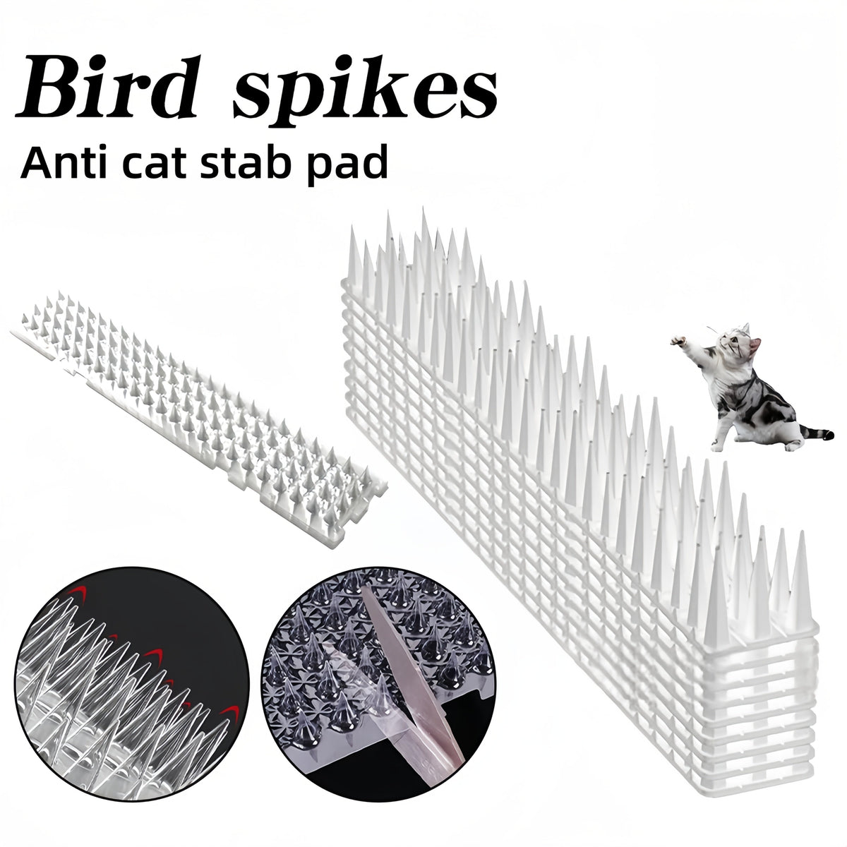 Bird & Cat Repellent Mats 5/10/20 Pack Transparent Spike Mat - Indoor Outdoor Animal Deterrent for Terrace, Garden, Roof, Fence, Courtyard - Easy Install Pet-Safe Repellent for Home, Business, Park