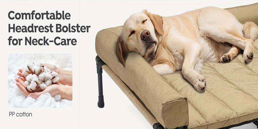 Cooling Elevated Dog Bed with Removable Pillow-Top Mat – Raised Bolster Dog Cot with Breathable Mesh and Non-Slip Feet, Dog Sofa Bed for Indoor & Outdoor Use