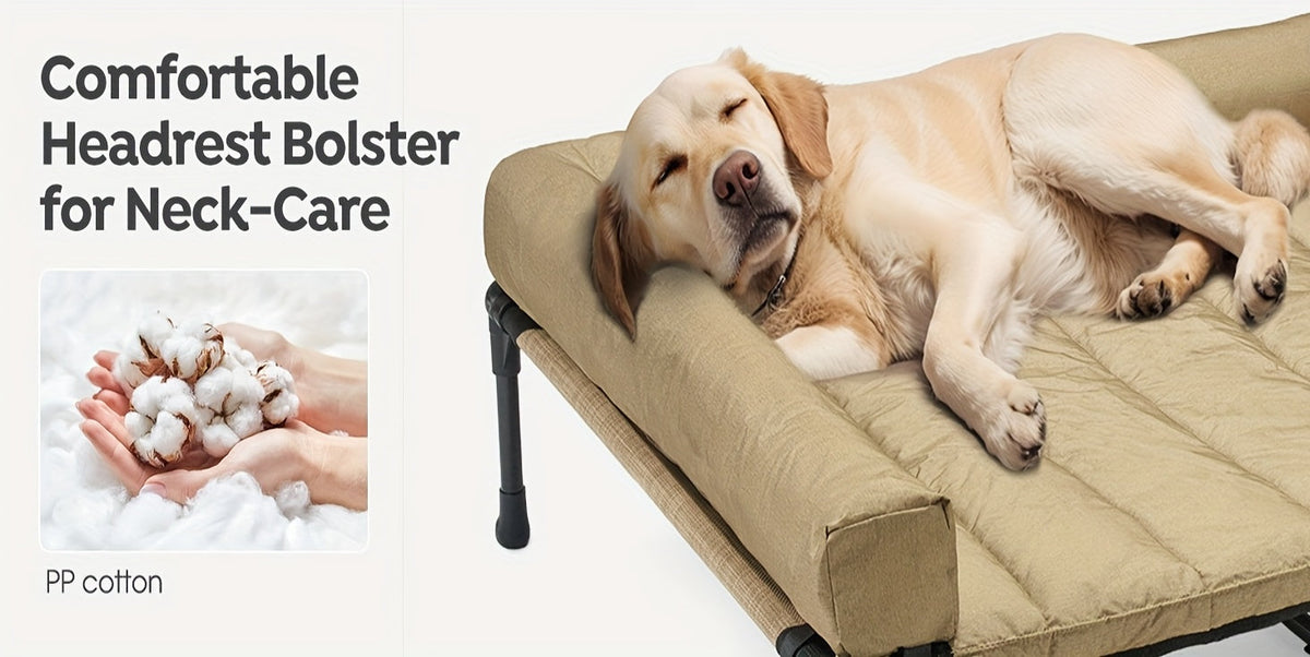 Cooling Elevated Dog Bed with Removable Pillow-Top Mat – Raised Bolster Dog Cot with Breathable Mesh and Non-Slip Feet, Dog Sofa Bed for Indoor & Outdoor Use