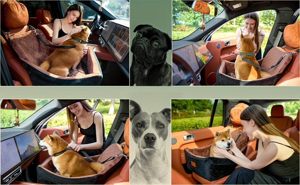 Dog Car Seat for Medium to Large Dogs – Washable Memory Foam Pet Travel Car Bed with Seat Belt Pass-Through, Adjustable Straps & 3-Point Installation, Gray, Black, Brown, All Black, Black-Gray