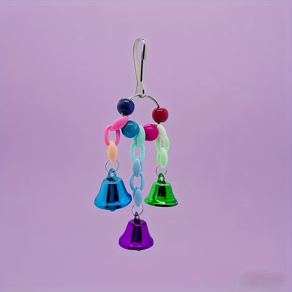 Parrot Colorful Bead & Bell String Chew Toy - Interactive Bird Foraging Chain Toy for Boredom Relief & Intelligence Development - Bird Cage Toy for Parrots, Parakeets, Cockatiels, and Budgies (Random Color)