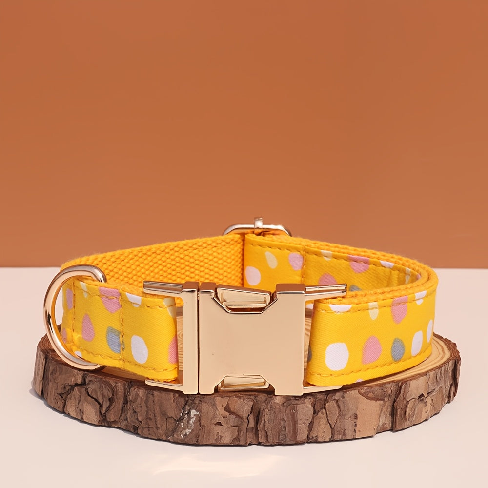 Personalized Dog Collar with ID Tag - Customizable Anti-Lost Pet Collar in 21 Styles, Adjustable XS to XL for Small, Medium, and Large Dogs, Plaid, Floral, and Dot Patterns, Engraved Contact Information