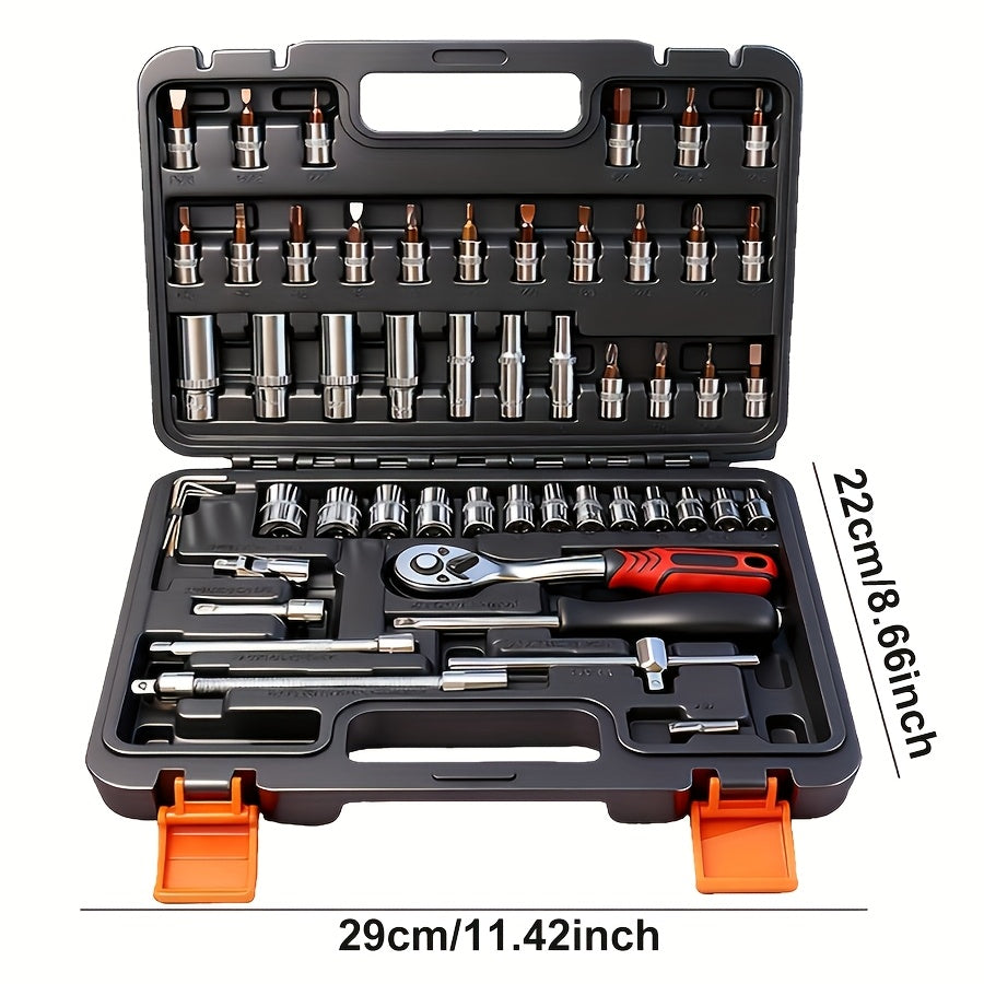 52-Piece Professional Tool Set with Portable Toolbox, Multi-Functional Home and Car Repair Kit for DIY Enthusiasts and Professionals, Gift for Men, Available in Red, Standard Black, and White