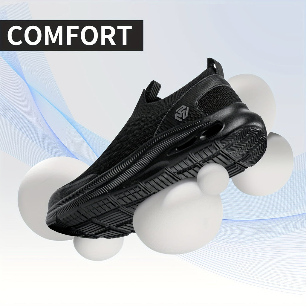 Men's Steel Toe Work Shoes Slip-On Lightweight Safety Sneakers Puncture-Resistant Non-Slip Loafers Black Grey Blue Sizes US 5.5-14