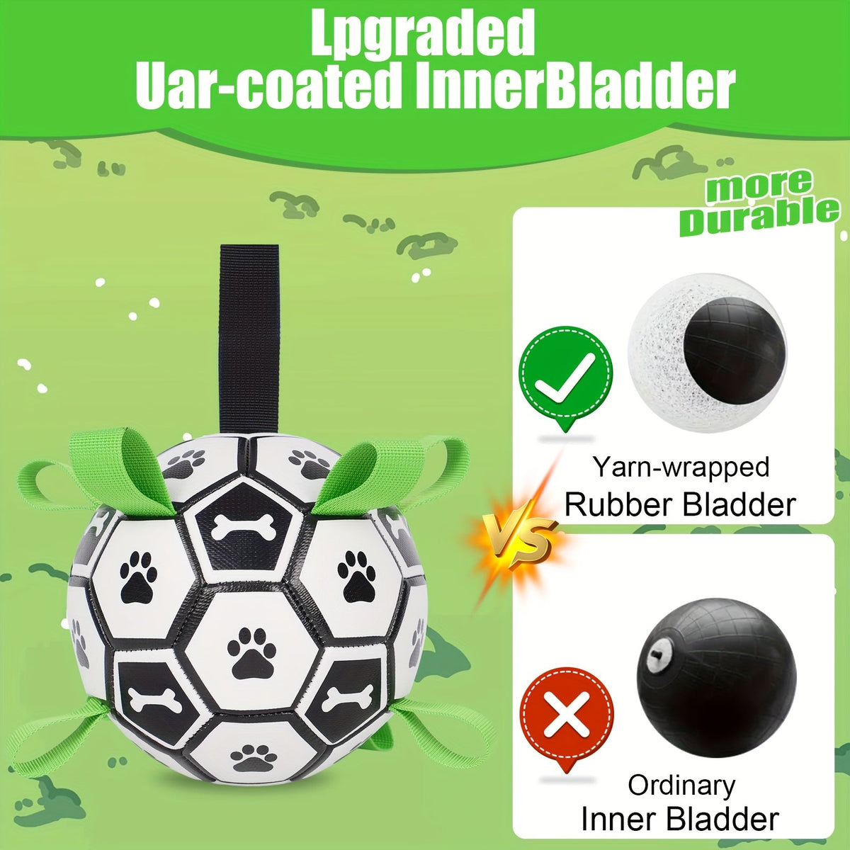Soccer Ball Dog Toy with Straps – Durable Tug of War & Water Play Toy for Small & Medium Dogs, Includes Inflation Needle, Perfect Christmas & Birthday Gift for Puppies