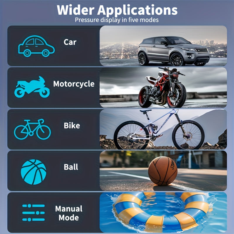 Portable Tire Inflator Air Compressor Pump for Car Tires, Bicycles, Motorcycles & Balls, Digital Pressure Gauge, Auto Shut-Off, USB & Cigarette Lighter Versions Available