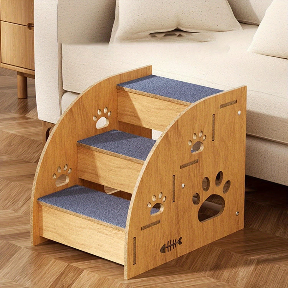 Non-Slip Pet Stairs for Bed and Couch - 3 or 5 Step Dog Steps with Safety Rails and Ramp Design, 15 Inch Height for Small Dogs, Cats, and Senior Pets, Lightweight Portable Pet Steps