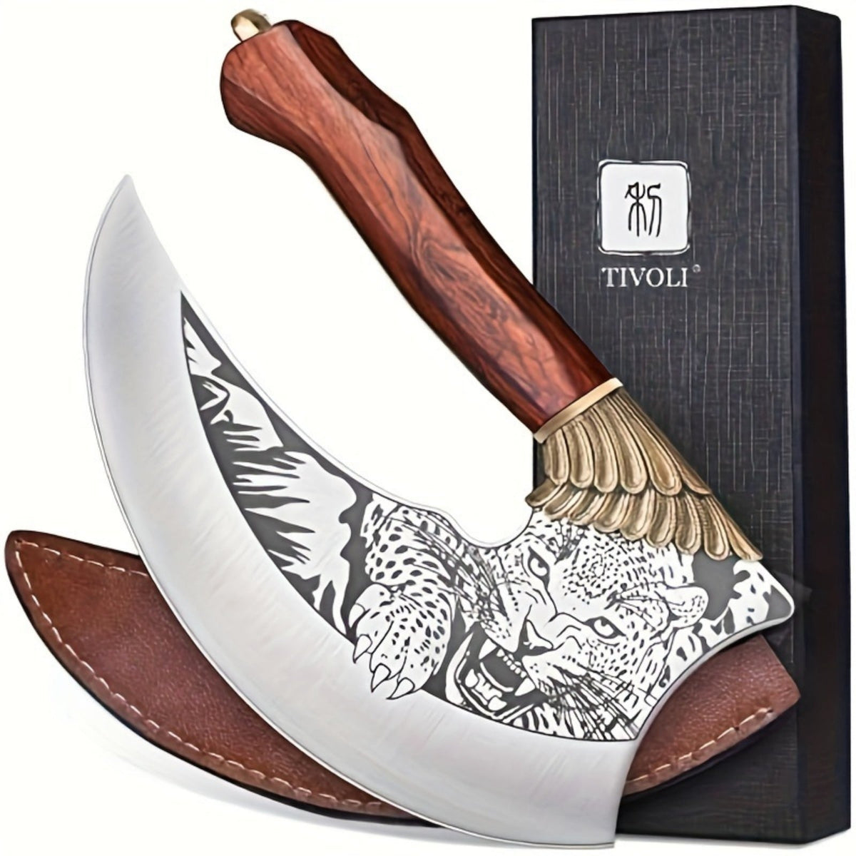 9-Inch Handmade Pizza Cleaver Knife High Carbon Stainless Steel Rosewood Handle with Sheath & Gift Box Multi-Purpose Kitchen Rocking Knife for Meat Vegetables & Pizza