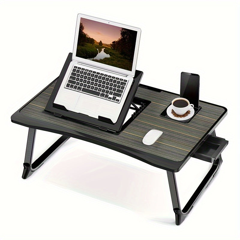Foldable Laptop Desk for Bed & Couch with Cup Holder, Phone Holder, Drawer, and USB Port – Home Office Breakfast Tray Lap Desk for Working and Watching Movies – 6 Styles